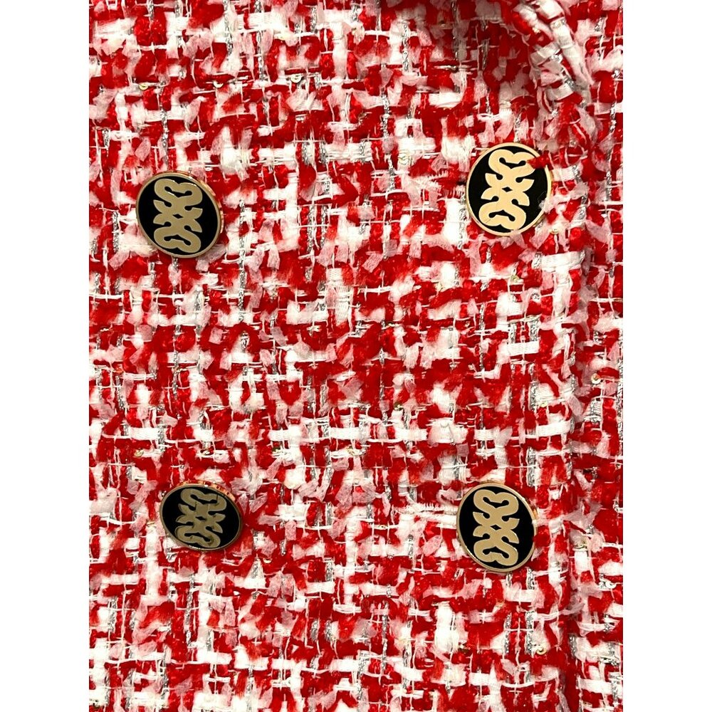 Sandro $580 Red Tweed Cropped Blazer Jacket Evening NWT Size 10 - Picture 4 of 9
